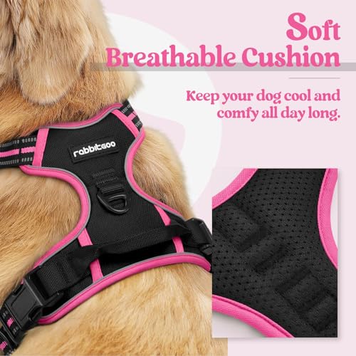 Dog Harness No Pull for Large Dogs with 2 Leash Clips (Large / Black & Hot Pink)