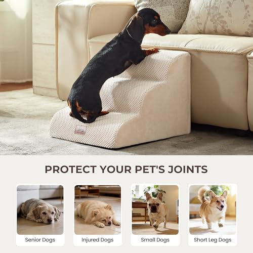 Dog Stairs for Small Dogs 13.5” H (Beige / 18"D x 15"W x 13.5"H)