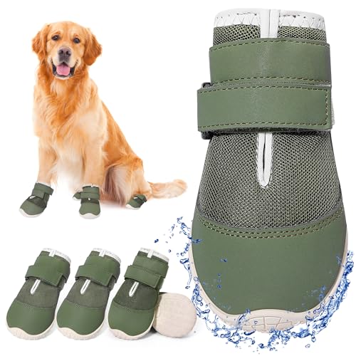 Dog Shoes Large Size Dogs (Green Mesh-Reflective / Size 7:for paw width 2.8-3.0 inches (Pack of 4))