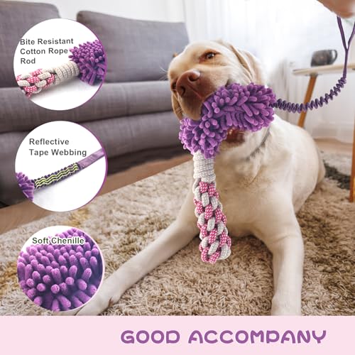 Dog Puppy Toys Dog Squeak Toys Plush Dog Toy with Dog Ropes Knots for Fun and Teeth Cleaning (Purple / Dog Bite Stick Toy)