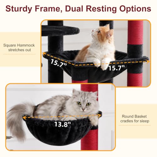 Cat Tree, 76-Inch Tall Heavy Duty Cat Tower for Big Cats HCT039BR (Black and Red / 76.8 inch)