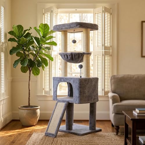 Fashion Design 43.3" Cat Trees with Cat Houses (Grey / 43.3")