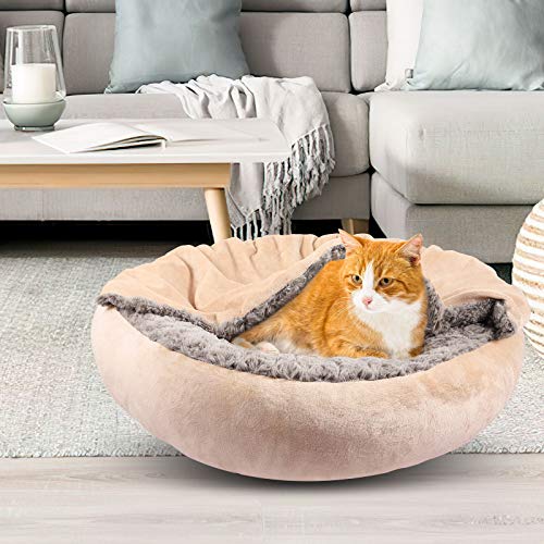 Small Dog & Cat Bed (Small (23"x23"x6") / Beige Brown)