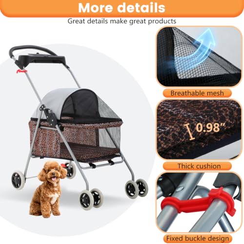 Foldable Pet Stroller for Small (Leopard Skin)