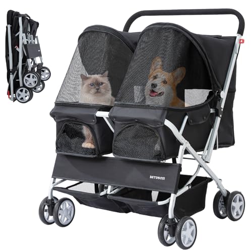 Double Pet Stroller for 2 Small Dogs & Cats (Black)