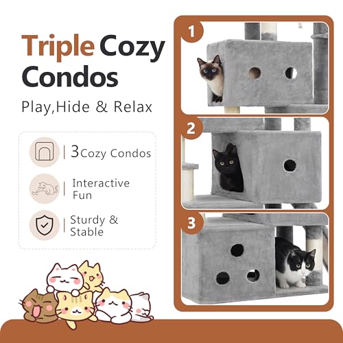 Cat Tree, 74-Inch Streamlined Cat Tower for Large Cats HCT061W (74 inch / Light Gray)