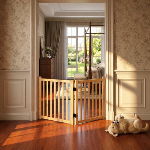 Non Painted Wood Freestanding Pet Gate for Dogs (【2 Panel】-23“ H)