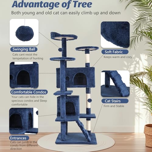 54" Cat Tree Tower (Dark Blue)