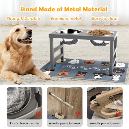 10'' Metal Raised Dog Bowl Stand (Grey-L, Dog Mat / Height:10inch)