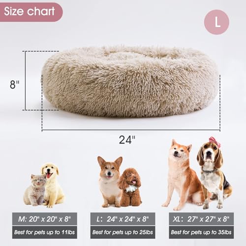 Western Home Calming Donut Small Dog Cat Bed Washable Puppy Bed (Brown / 24.0"l x 24.0"w x 7.0"th)