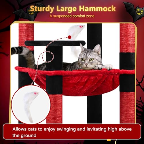 Gothic Cat Tree Tower with Scratching Post for Indoor Cats (Red Black / L)