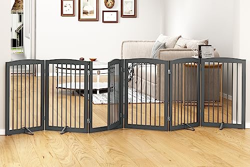 Freestanding Pet Gate with Door (6 Panel 32" / Gray)