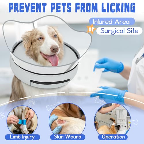 Elevated Inflatable Dog Cone Collar Alternative After Surgery (Solid Grey / L(Neck 12"-16"))
