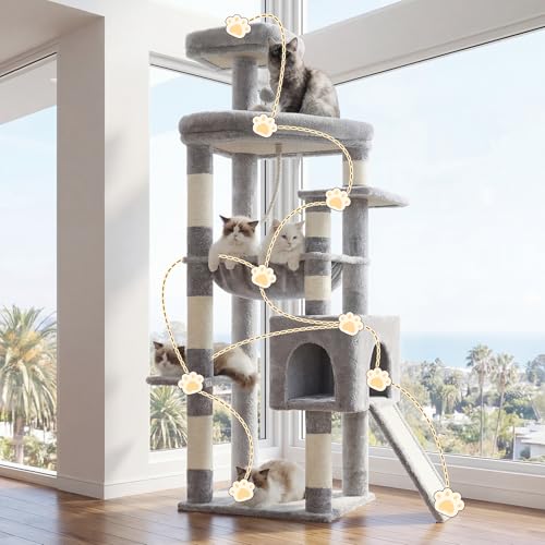 64.2" Heavy Duty Cat Tree for Large Cats with Wide Base HCT027W (64.2 inch / Light Gray)