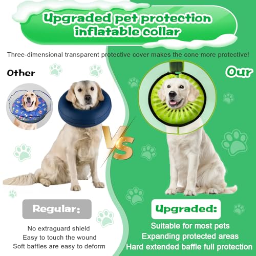Inflatable Dog Cone Collar with Detachable Enhanced Anti (Kiwi / XL（neck 18"-23"）)