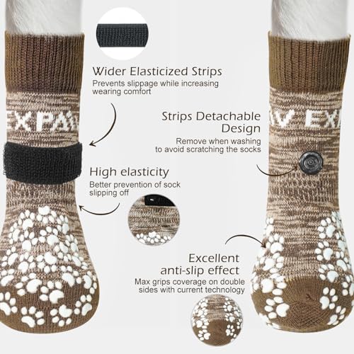 6PCS Anti Slip Dog Socks to Prevent Licking Paws (Large (6 Count) / Brown)