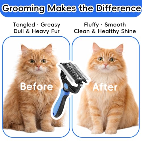 3-in-1 Professional Pet Grooming Brush for Dogs & Cats – Dematting Comb, Undercoat Rake & Deshedding Tool for Long & Short Hair, Heavy Shedding & Matted Fur (Blue) (Blue)