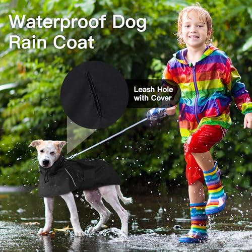Reflective Waterproof Dogs Rain Coats with Hood (Black / L)