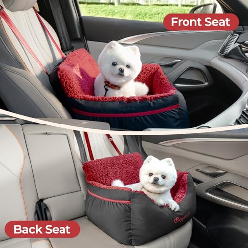 Dog Car Seat for Small Dogs & Cats Under 25 lbs (Black Red / Small)