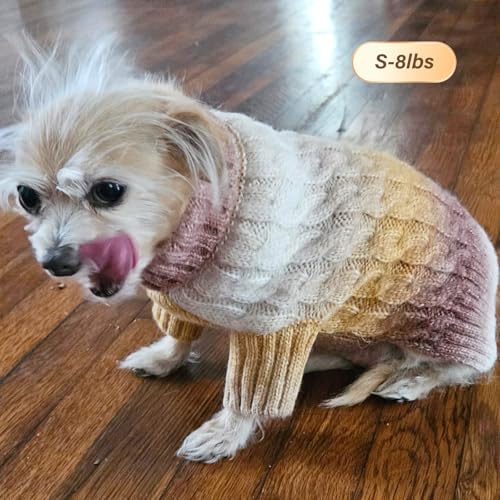 Color Block Dog Sweater for Small Dogs Turtleneck Thermal Knit (Small (7-11lbs) / 06# Brown)