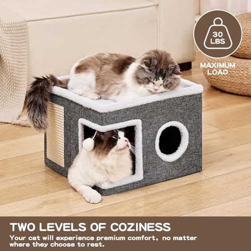 Large Cat Houses for Indoor Cats with Fluffy Ball and Scratch Pad (SingleA / Large)