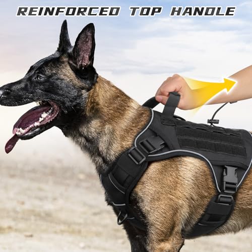 Black Tactical Dog Harness for Extra Large Dogs (Black / XX-Large: 110-160 lbs (Chest:36-43",Neck:26-37"))