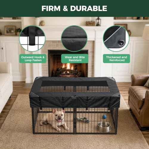 Homeplus Indoor Dog Playpen with Mesh Top Cover (Black / 24"H)