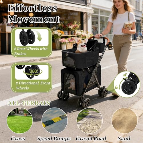 Pet Stroller for Dogs and Cats (Double-Black)