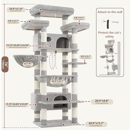 Cat Tree 74" Tower for Large Cats (74 inch / Light gray)