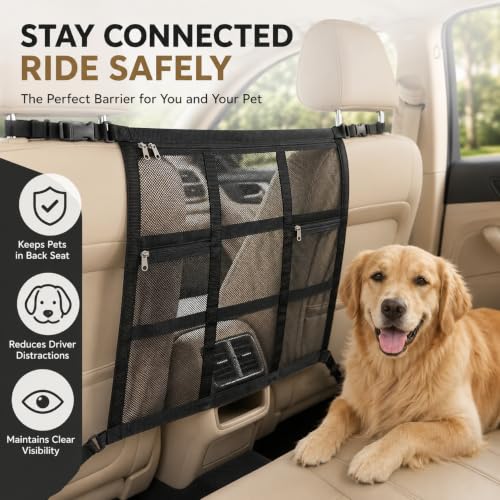 Dog Car Net Barrier with Zipper Pocket (Bottom hook 27.5*23.6in)