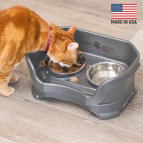 Neater Feeder Deluxe Mess Proof Cat Bowls Elevated (Cat with Standard Bowl / Gunmetal Grey)