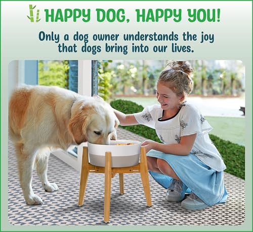 Dog Bowl Stand for Large Dogs (Height: 14"-15" / Width: Adj. 8"-11" / Bamboo-BL)