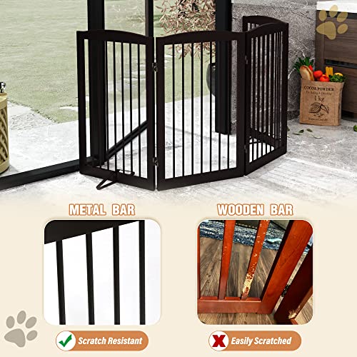 Freestanding Pet Gate for Dogs (32" Height-4 Panel / Dark Brown)