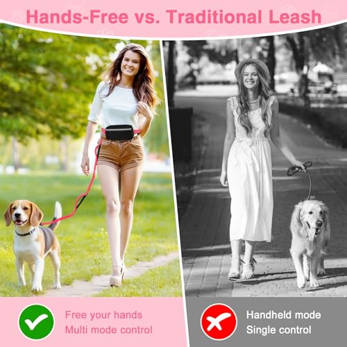 Hands Free Dog Leash with Zipper Pouch (Pink)