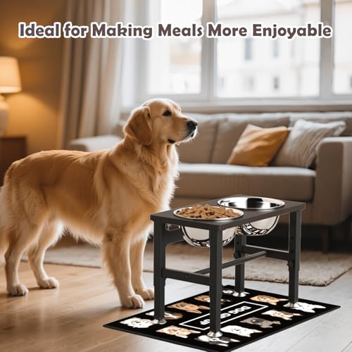 Elevated Dog Bowls with Slow Feeder & Mat for Medium Large Dogs (Coffee-1.7L)