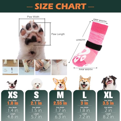 Dog Socks to Prevent Licking Paws with Grippers for Hardwood Floors Anti Slip (Pink / Large)