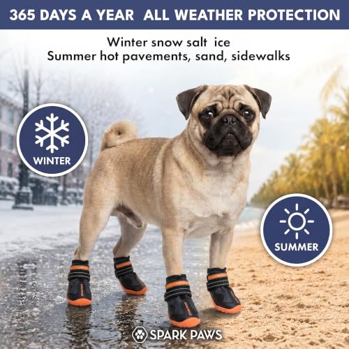365 Dog Shoes (365 Black Orange / Size 7: 2.8"x3.15"(W*L) (Pack of 4))