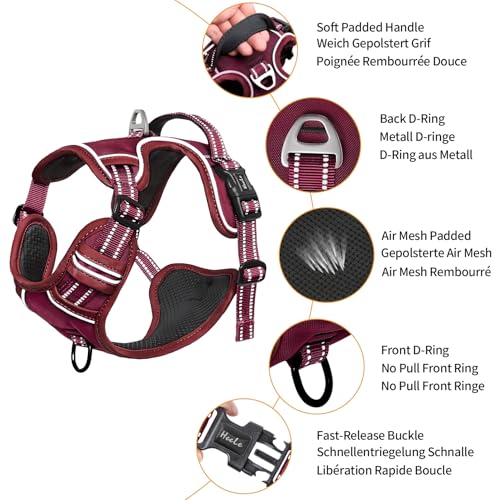 Dog Harness for Large Dogs No Pull Dog Vest Harness for Large Dog with Soft Padded Handle Reflective for Outdoor Training (L / Burgundy Red)