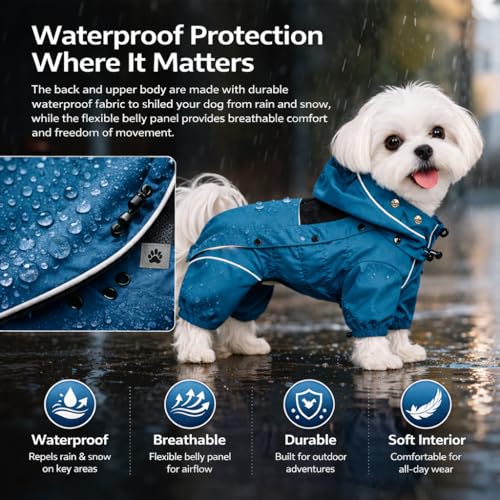 Waterproof Dog Raincoat with Removable Hood (Ocean Teal / XXL (Back 20.5"))
