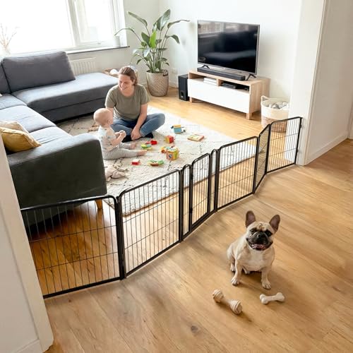 Dog Gate Extra Wide Adjustable for Openings Up to 137" (Black / Up to 137" W【5 Panels + 1 Door】 / 24"H)