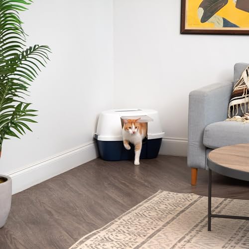 Large Corner Cat Litter Box (Corner Enclosed / Navy)