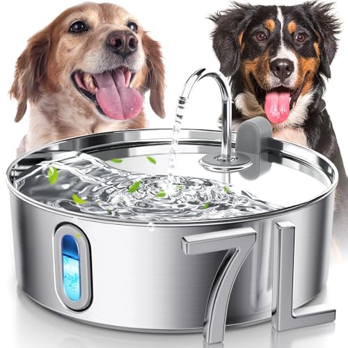7L 236oz Stainless Steel Dog Water Fountain for Large Dogs & Cats (Silver)