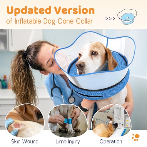 Raised Inflatable Dog Cone Alternative Collars for After Surgery (Blue / L(Neck 12"-16"))