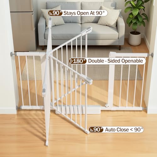 29.7 51 Inch Extra Wide Baby Gate for Stairs (White / 29.7-51"W x 28"H)