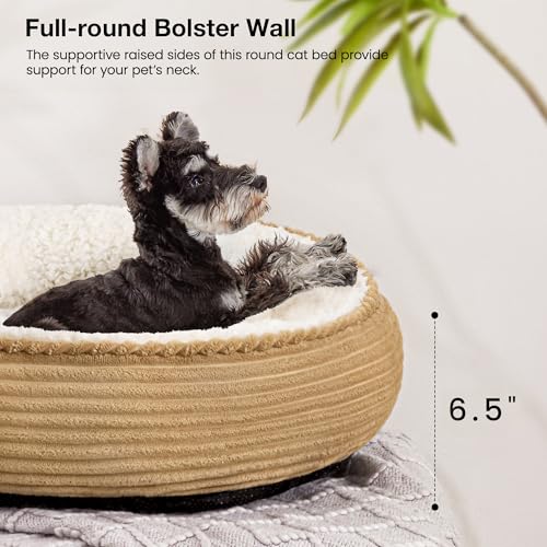 Round Donut Cat and Dog Cushion Bed (Beige / 24.0"L x 24.0"W x 6.5"Th)