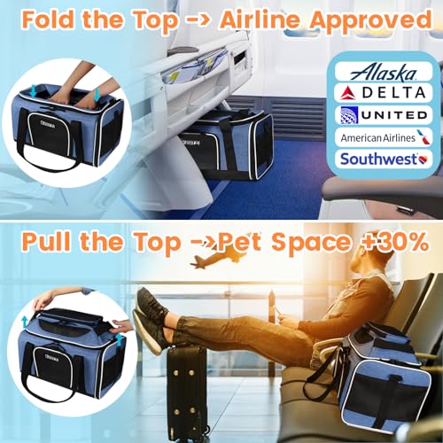 Top Expandable Small Pet Carrier 17"x11"x9.5" Airline Approved (17.0"L x 11.0"W x 9.5"H / Blue)