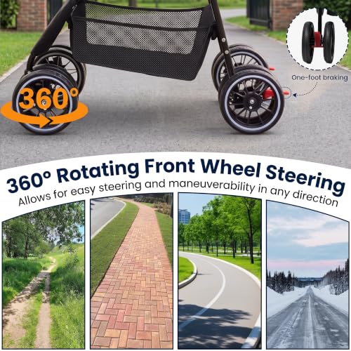 2-in-1 Foldable Pet Stroller 4-Wheel for Small Dogs & Cats,Dark Gray +Red (Dark Gray +Red)