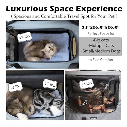 Large Cat Carrier 24"x16.5"x16.5" Soft (Grey (With Litter Box) / 24.0"L x 16.5"W x 16.5"H)