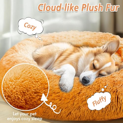 Calming Dog Bed Medium Size Dog (Orange / 27.0"L x 27.0"W x 8.0"Th)