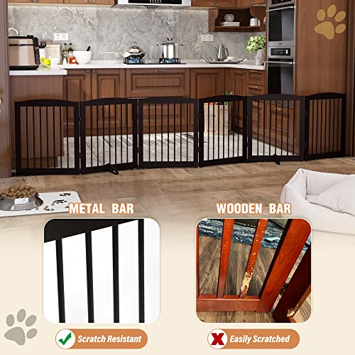 Freestanding Pet Gate for Dogs (24" Height-6 Panel / Dark Brown)
